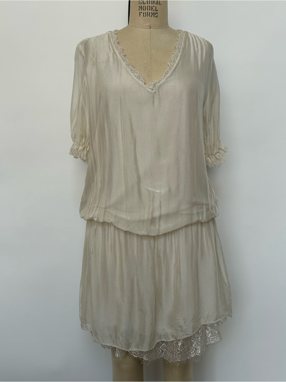 Light Cream Lace-Trim Slip Dress